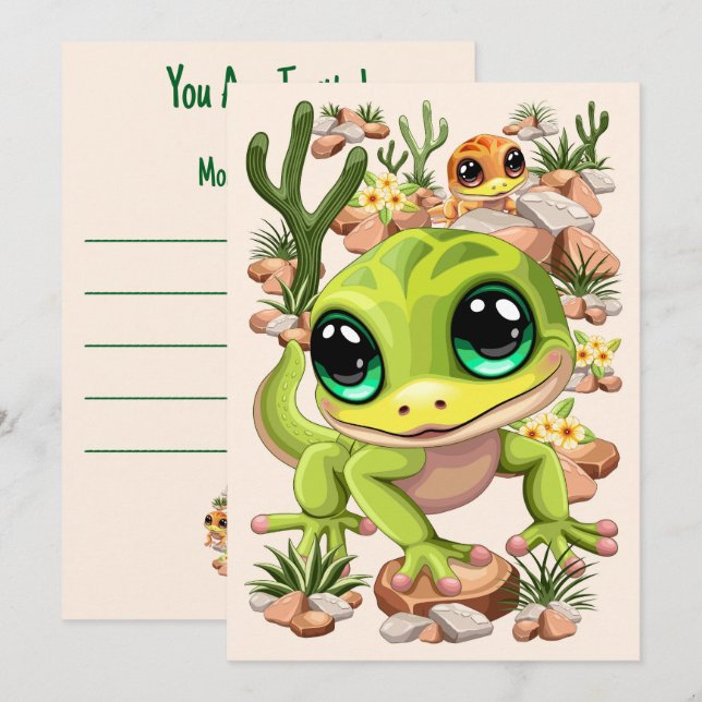 Invitation Bébé Geckos jote personnages de dessin (Devant / Derrière)