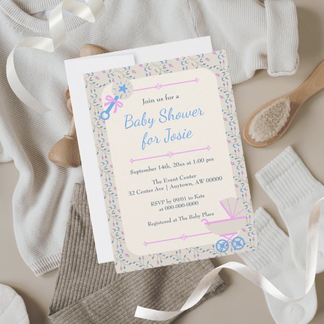 Invitation Bébé Grace bleu et Baby shower rose (Créateur téléchargé)