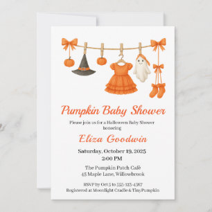 Invitation Bébé Halloween Fille Petite Sorcière Citrouille