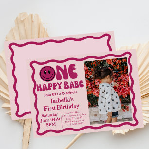Invitation Bébé heureux rétro pour un premier anniversaire 