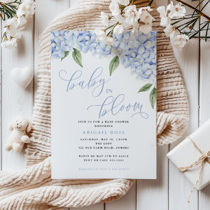 Invitation Bébé Hortensia Bleu en Fleur Baby Shower