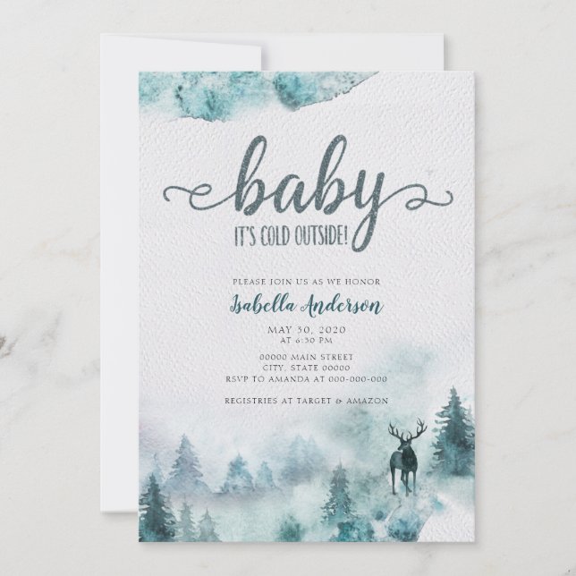 Invitation Bébé Il fait froid à l’extérieur Baby shower fores (Devant)