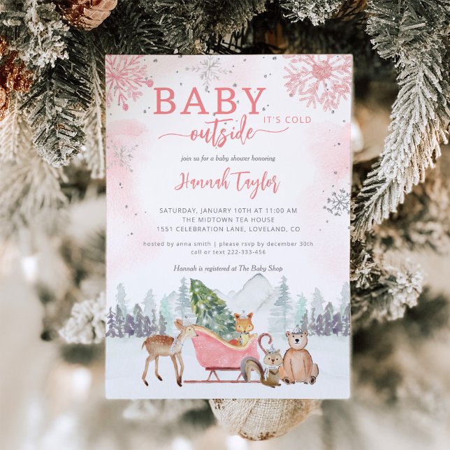 Invitation Bébé Il fait froid à l'extérieur Baby shower fille (Créateur téléchargé)