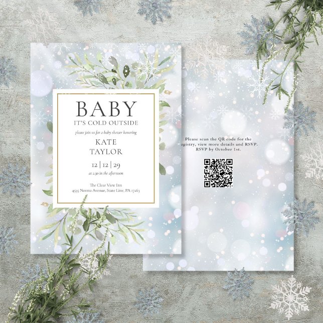 Invitation Bébé il fait froid à l'extérieur Code QR Baby Show (Baby Its Cold Outside QR Code Winter Baby Shower Invitation)