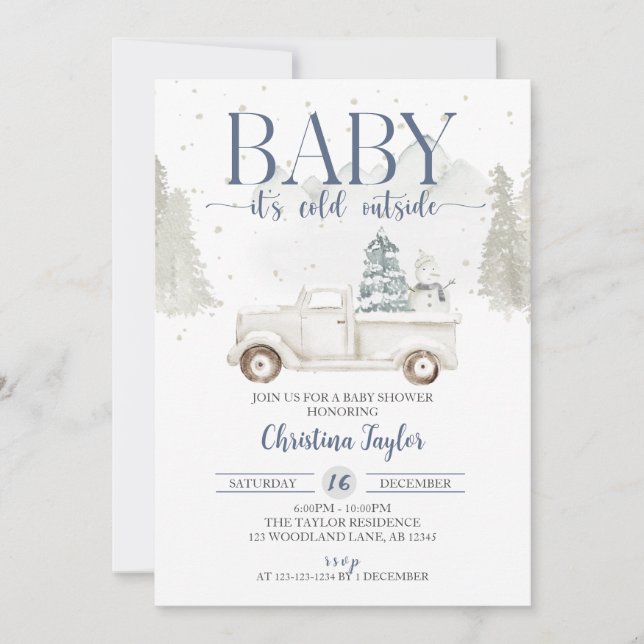Invitation Bébé Il fait froid à l'extérieur du Baby shower, D (Devant)