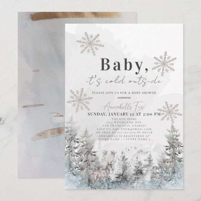 Invitation Bébé Il fait froid à l'extérieur du Baby shower de (Devant / Derrière)