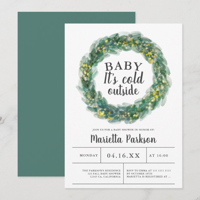 Invitation Bébé il fait froid à l'extérieur du baby shower de (Devant / Derrière)