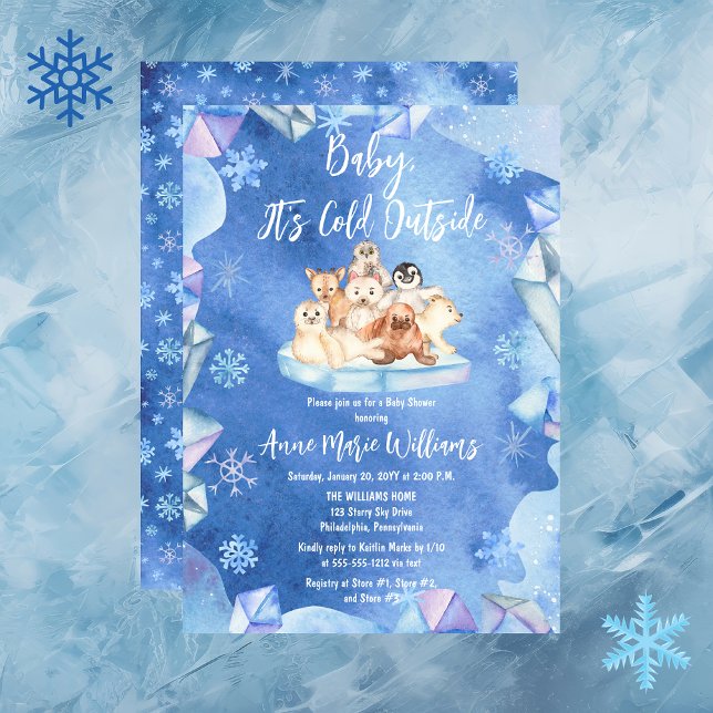Invitation Bébé Il fait froid à l'extérieur du Baby shower de ("Baby, It's Cold Outside" Arctic Animals on Iceberg Winter Boy Baby Shower Invitation)