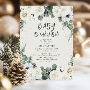 Invitation Bébé il fait froid à l'extérieur Fleurs d'hiver Ba