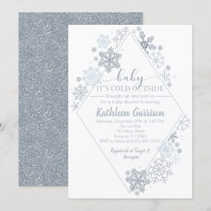 Invitation Bébé Il fait froid à l'extérieur Silver Snowflake 