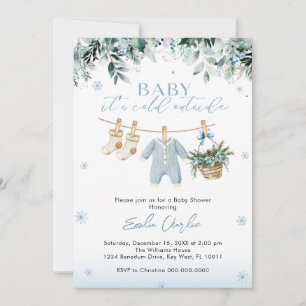 Invitation Bébé il fait froid à l'extérieur Vêtements bleus  