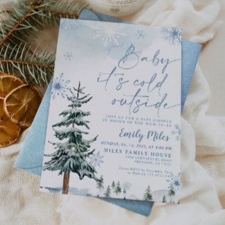 Invitation Bébé il fait froid dehors, Baby shower bleu hiver