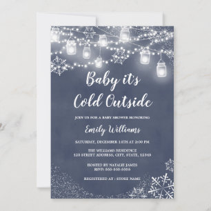 Invitation Bébé il fait froid dehors Baby Shower Bleu Hiver