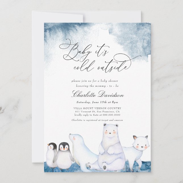 Invitation Bébé Il fait froid dehors Baby shower d'animaux d' (Devant)
