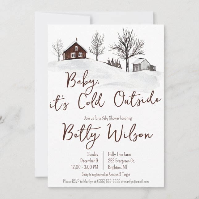 Invitation Bébé il fait froid dehors, Baby shower de ferme d' (Devant)