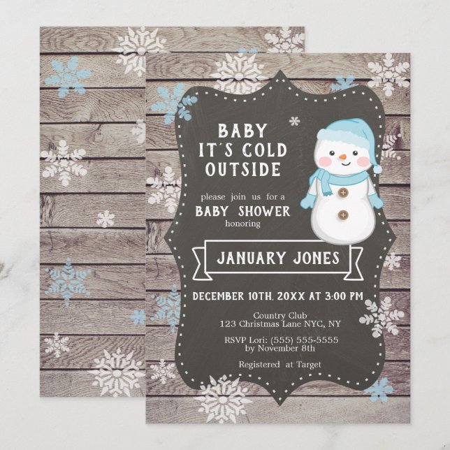 Invitation Bébé Il fait froid dehors Baby shower de garçon, S (Devant / Derrière)
