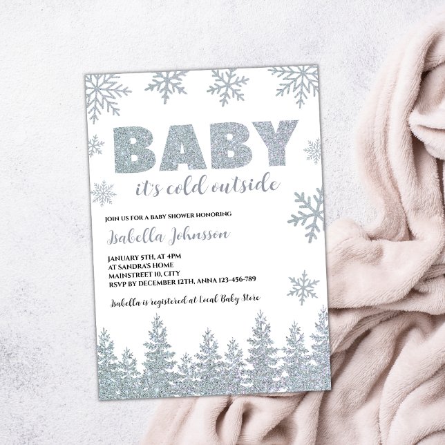 Invitation Bébé Il fait froid dehors Baby shower de Parties s (winter wonderland baby shower invitation silver glitter woodland)
