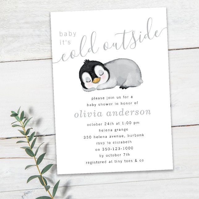 Invitation Bébé Il fait froid dehors Baby shower de pingouin (Créateur téléchargé)