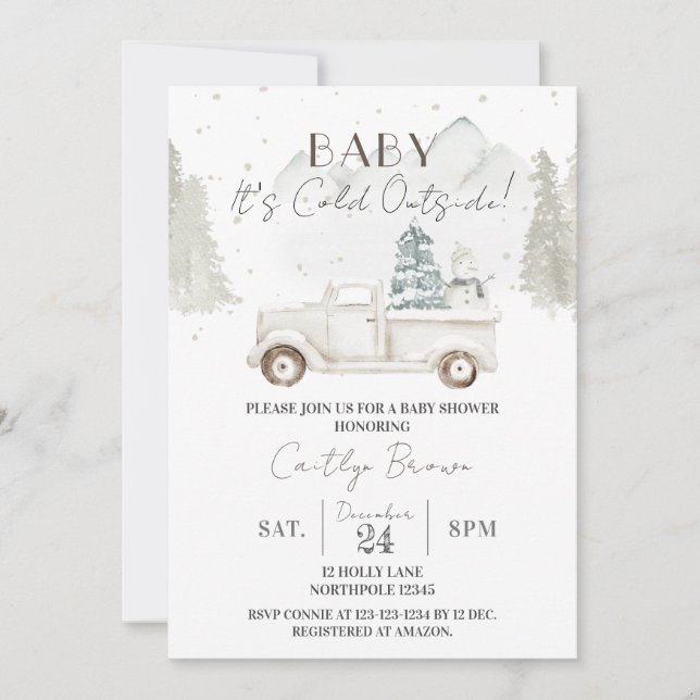 Invitation Bébé Il fait froid dehors, Baby shower d'hiver (Devant)