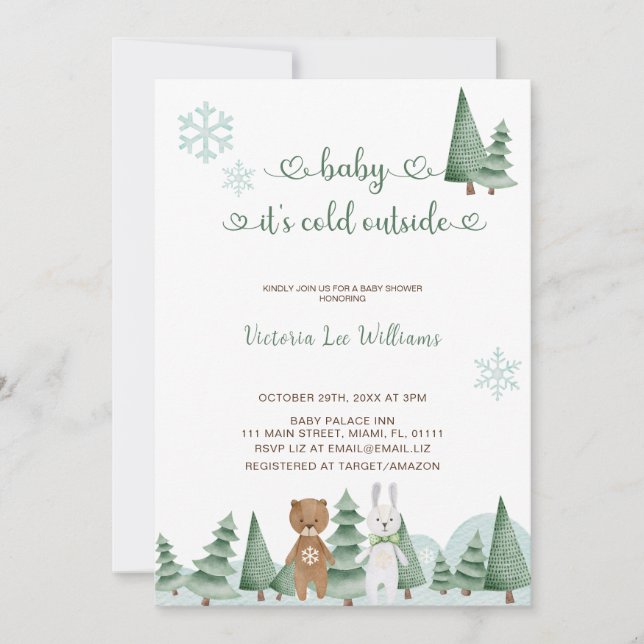 Invitation Bébé Il fait froid dehors Baby shower d'hiver mign (Devant)