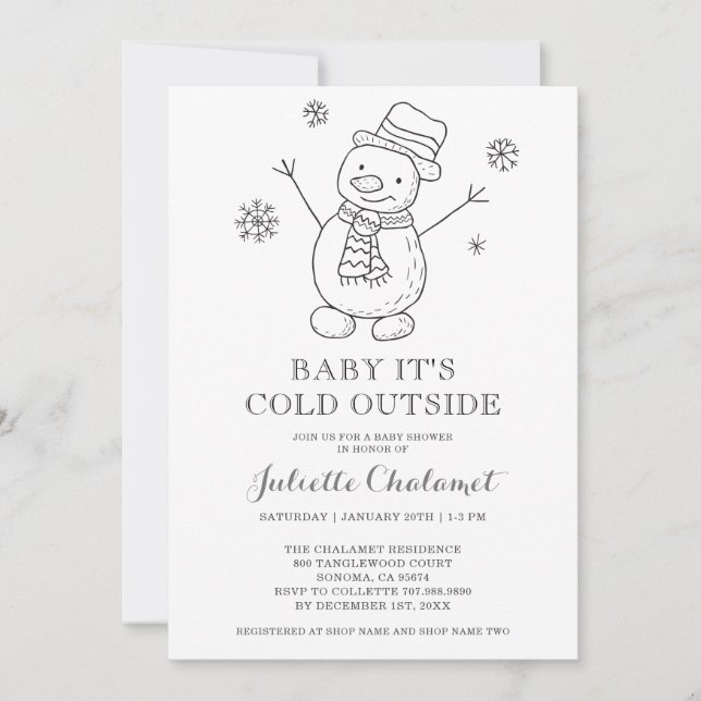 Invitation Bébé Il fait froid dehors Baby shower d'hiver Snow (Devant)