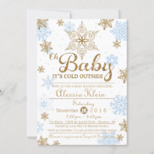 Invitation Bébé Il fait froid dehors, Baby shower d'or bleu