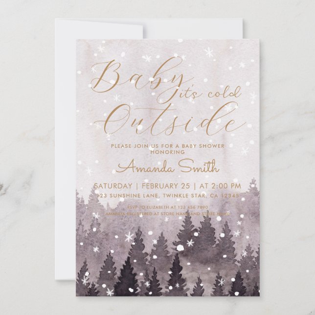 Invitation Bébé Il fait froid dehors Baby shower fille (Devant)