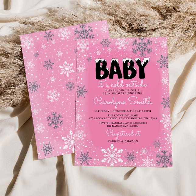 Invitation Bébé Il fait froid dehors Baby shower fille rose (Créateur téléchargé)
