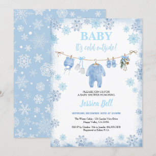 Invitation Bébé Il fait froid dehors Baby shower garçon Bleu 