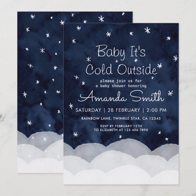 Invitation Bébé Il fait froid dehors Baby shower lunaire (Devant / Derrière)