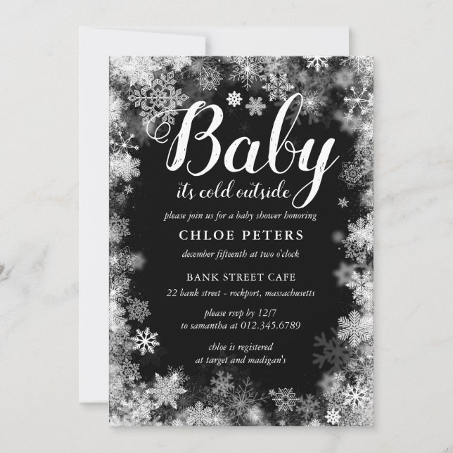 Invitation Bébé il fait froid dehors Baby shower noir blanc (Devant)