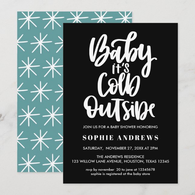 Invitation Bébé Il fait froid dehors | Black | Baby shower (Devant / Derrière)