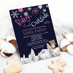 Invitation Bébé il fait froid dehors fille des bois d'hiver s