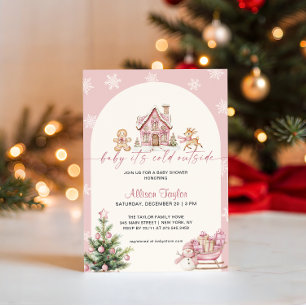 Invitation Bébé il fait froid dehors Fille rose Baby Shower
