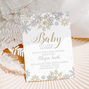 Invitation Bébé il fait froid dehors flocon de neige argent o