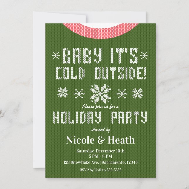 Invitation Bébé Il fait froid dehors Green Sweater Fête de va (Devant)