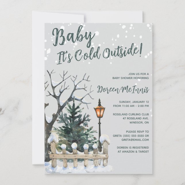 Invitation Bébé Il fait froid dehors, Hiver Baby shower à thè (Devant)