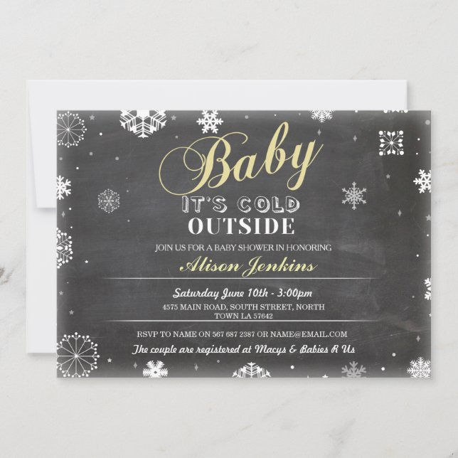 Invitation Bébé Il fait froid dehors Jaune Baby shower Invita (Devant)