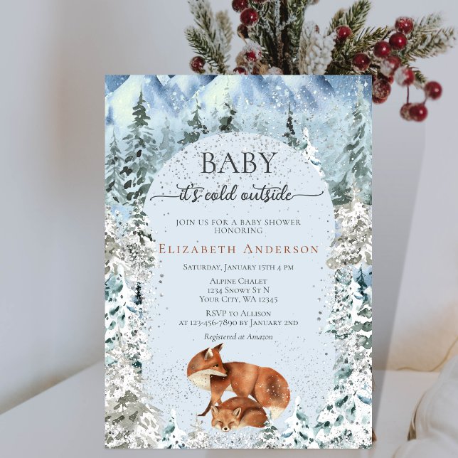 Invitation Bébé Il fait froid dehors mignon Baby shower Foxes (Créateur téléchargé)