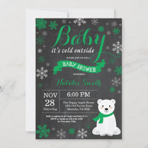 Invitation Bébé il fait froid dehors Ours polaire Vert Baby S