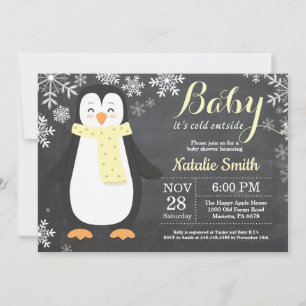 Invitation Bébé il fait froid dehors Pingouin Jaune Baby Show