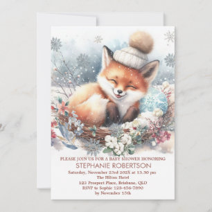 Invitation Bébé il fait froid dehors renard mignon flocons de
