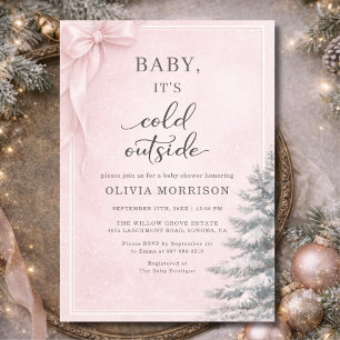 Invitation Bébé il fait froid dehors Rose Blush Noeud Bébé Fê
