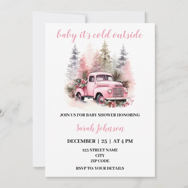Invitation Bébé il fait froid devant le baby shower de camion (Devant)