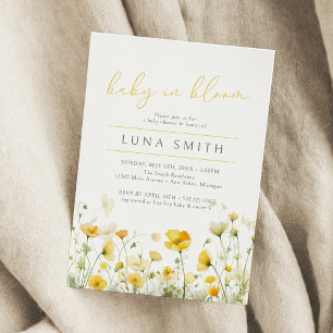 Invitation Bébé Jaune En Fleur Baby shower Fleur sauvage Flor