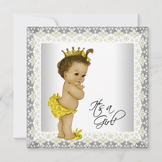 Invitation Bébé jaune et gris Douche fille (Devant)