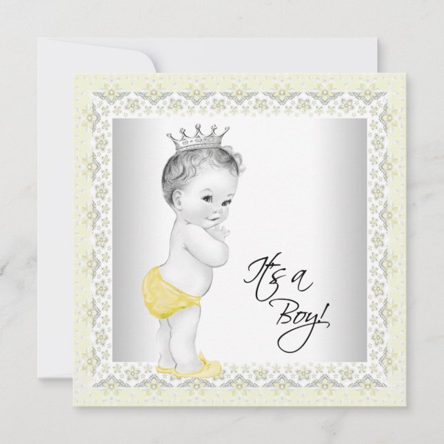 Invitation Bébé jaune et gris Douche garçon (Devant)
