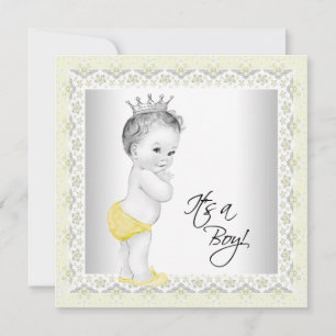 Invitation Bébé jaune et gris Douche garçon
