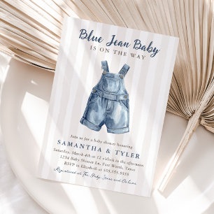 Invitation Bébé Jean Bleu Neutre en Route Baby Shower