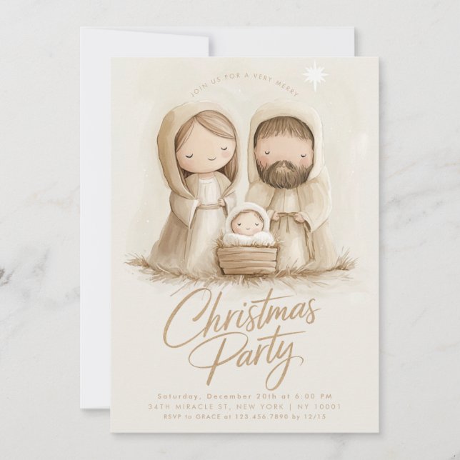 Invitation Bébé Jésus Marie Joseph Noël religieux (Devant)